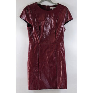 BCBGeneration Sheath Dress Burgundy Vinyl 6 Lined Patent Leather Look Cap Sleeve